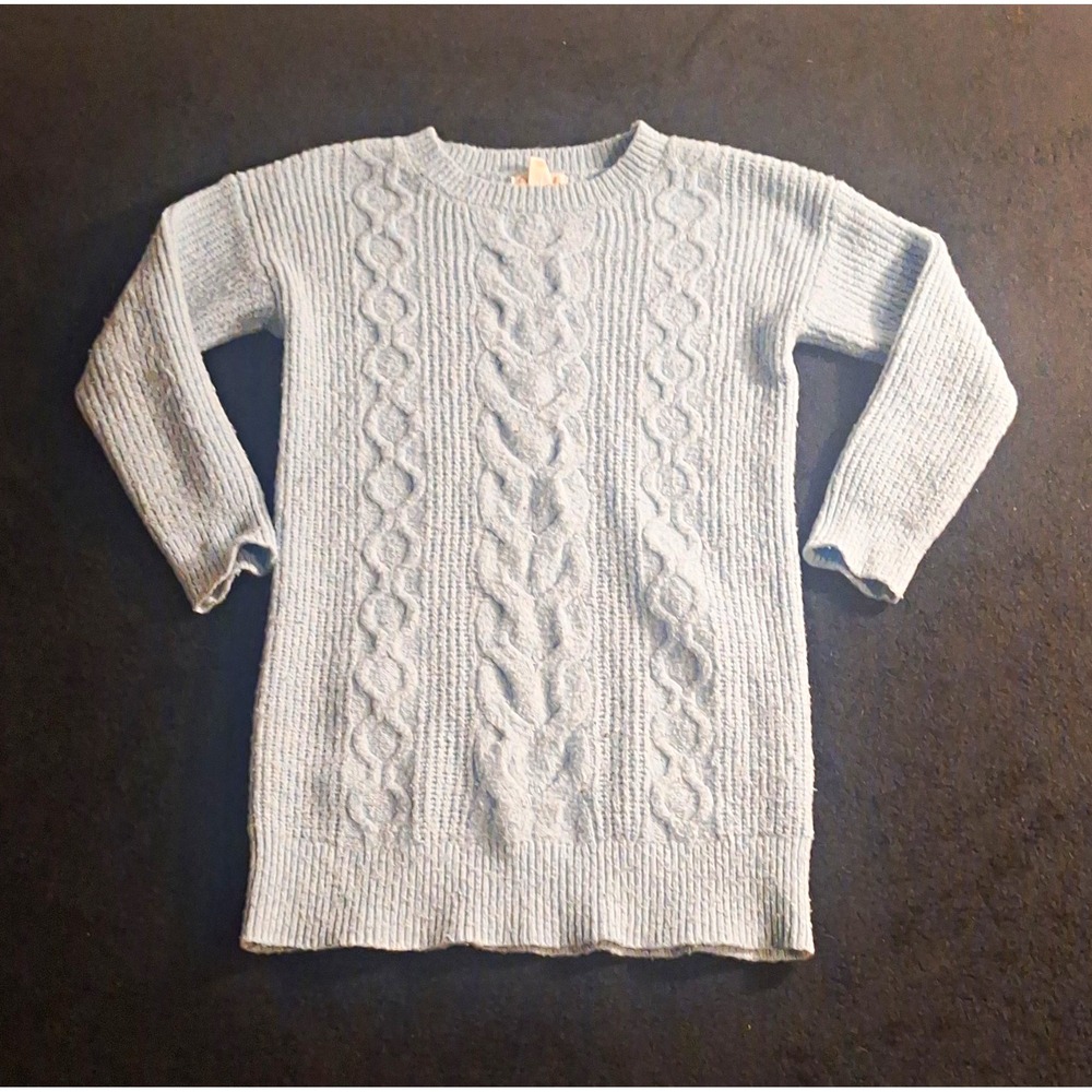 Cat & Jack Girls XS Blue Cable-Knit Crew Neck Long Sleeve Pullover Sweater